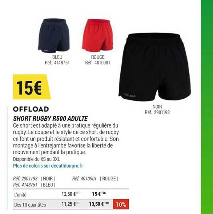 Short Rugby R500 Adulte Offload