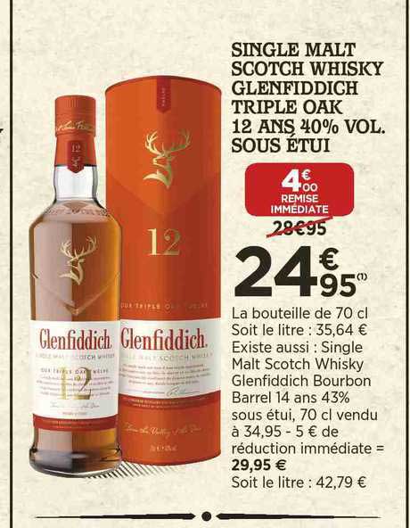 single malt scotch whisky glenfiddich triple oak 12 ans 40% vol. sous étui