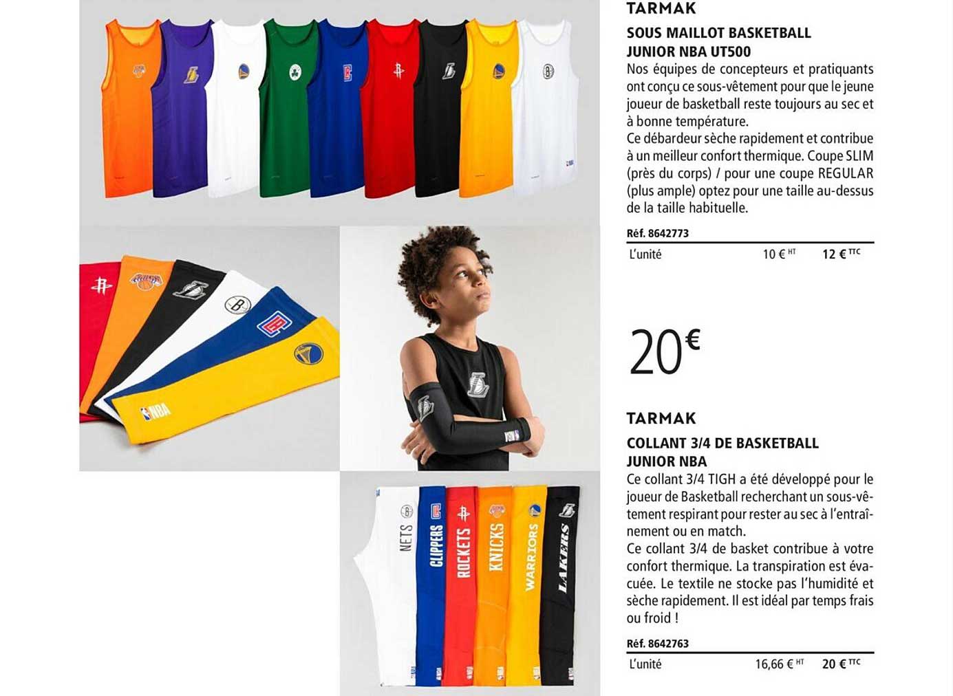 sous maillot basketball junior nba ut500 tarmak
