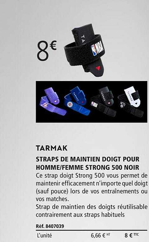 straps de maintien doigt pour homme - femme strong 500 noir tarmak