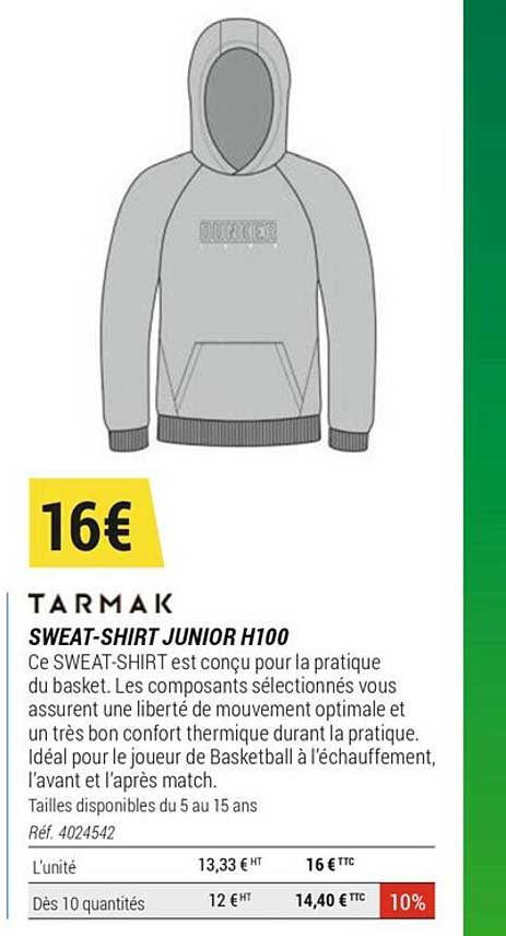sweat-shirt junior h100 tarmak
