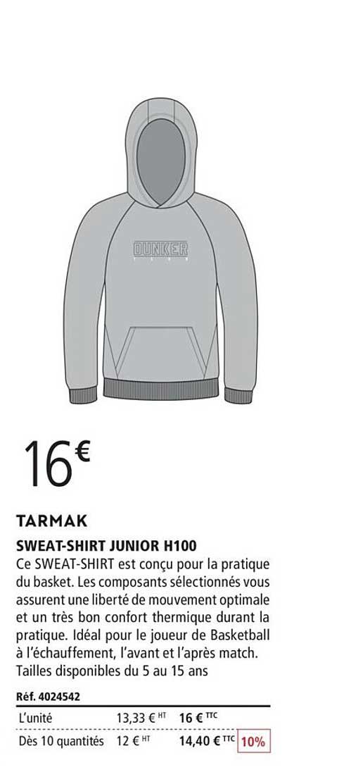 sweat-shirt junior h100 tarmak