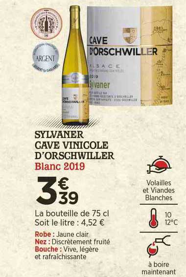 sylvaner cave vinicole d'orschwiller blanc 2019