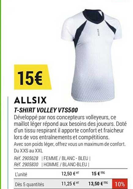 t-shirt volley vts500 allsix