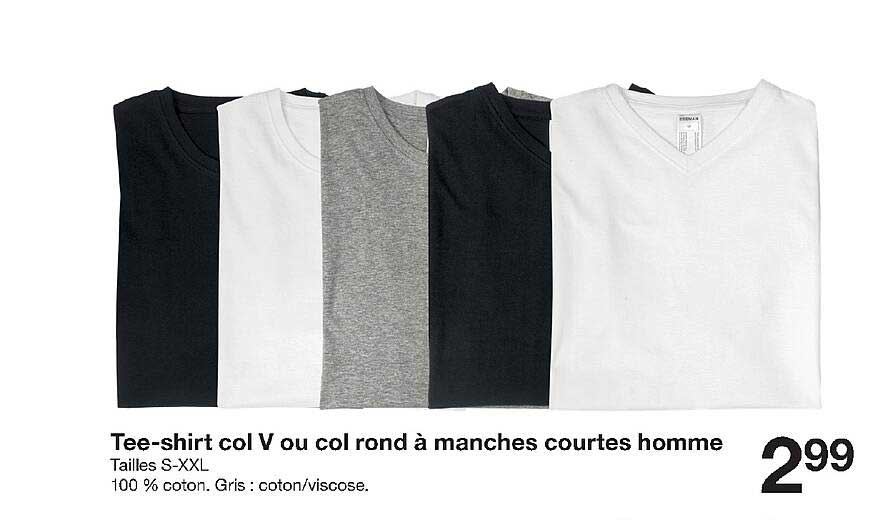 tee-shirt col v ou col rond à manches courtes homme