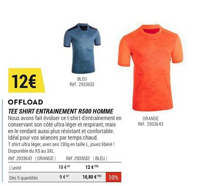 tee-shirt entraînement r500 homme offload
