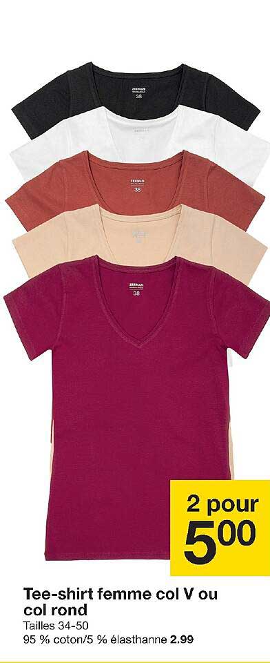 tee-shirt femme col v ou col rond