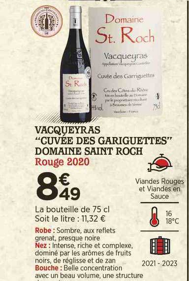 vacqueyras "cuvée des gariguettes" domaine saint roche rouge 2020