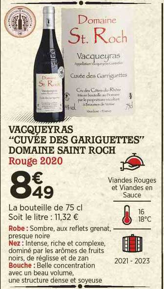 vacqueyras "cuvée des gariguettes" domaine saitn roch rouge 2020