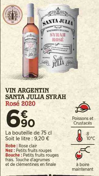 vin argentin santa julia syrah rosé 2020