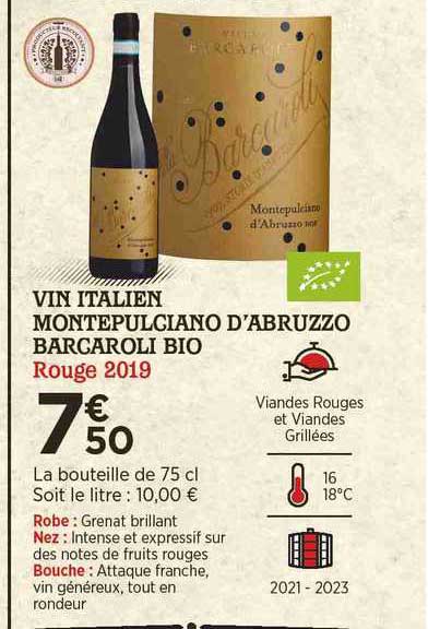 vin italien montepulciano d'abruzzo barcaroli bio rouge 2019