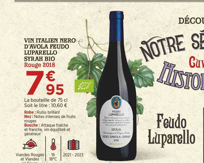 vin italien nero d'avola feudo luparello syrah bio rouge 2018