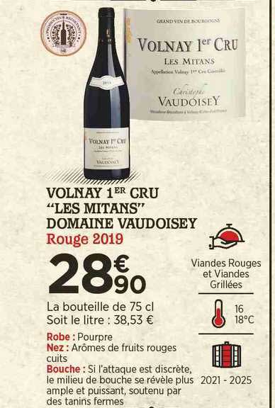 volnay 1er cru "les mitans" domaine vaudoisey rouge 2019