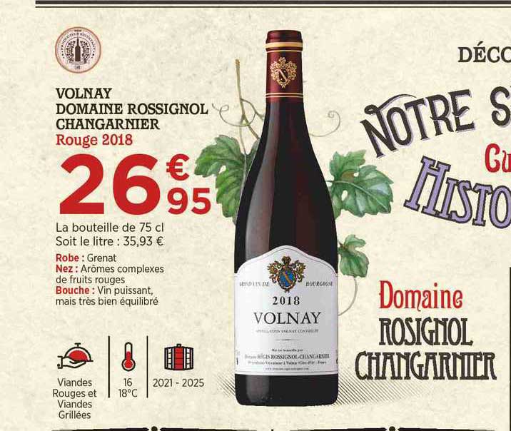 Volnay Domaine Rossignol Changarnier Rouge 2018
