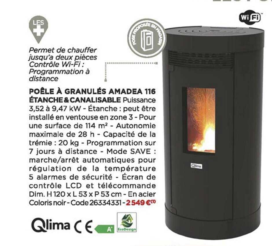 poêle à granulés amadea 116 étanche & canalisable qlima