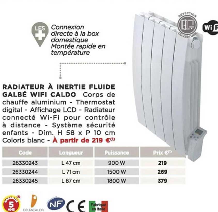 radiateur à inertie fluide galbé wifi caldo