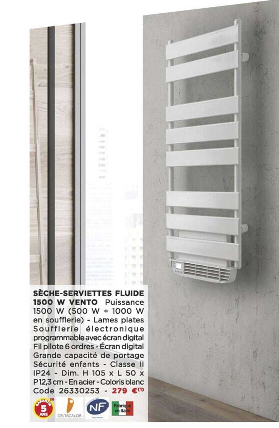 sèche-serviettes fluide 1500 w vento