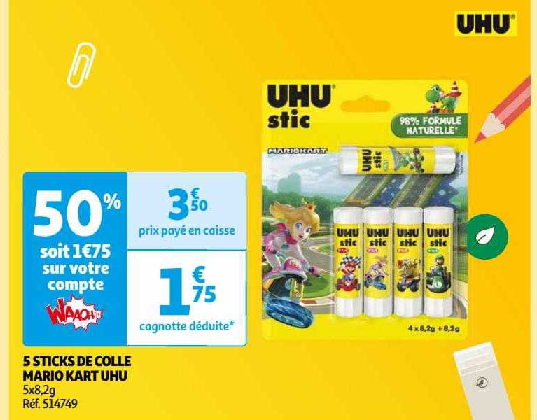 5 sticks de colle mario kart uhu