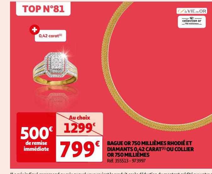 bague or 750 millièmes rhodié et diamants 0,42 carat ou collier ou 750 millièmes