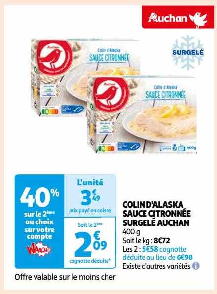 Colin D'alaska Sauce Citronnée Surgelé Auchan