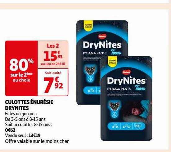 culottes énurésie dry nites