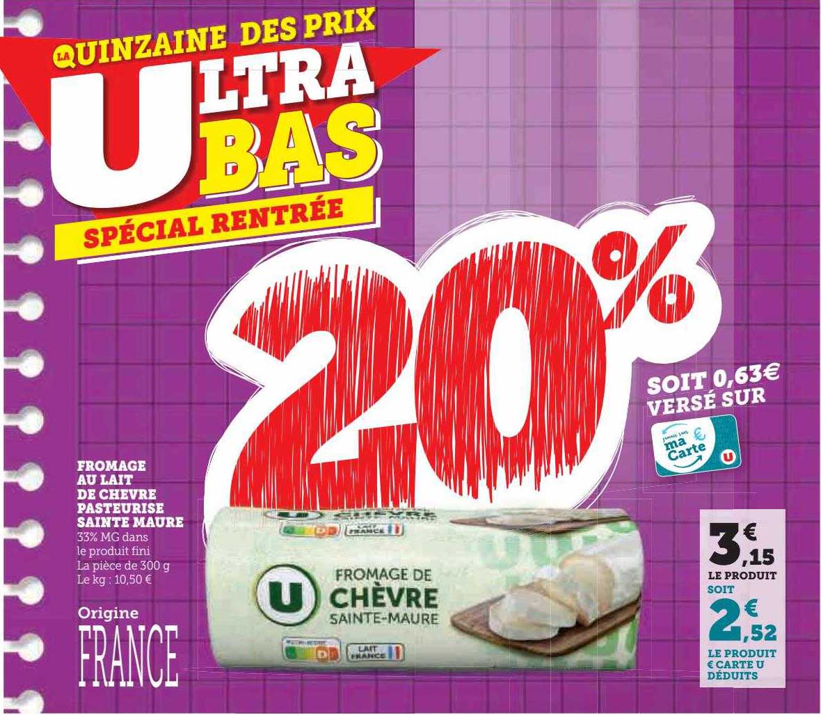 fromage au lait de chèvre pasteurisé sainte maure