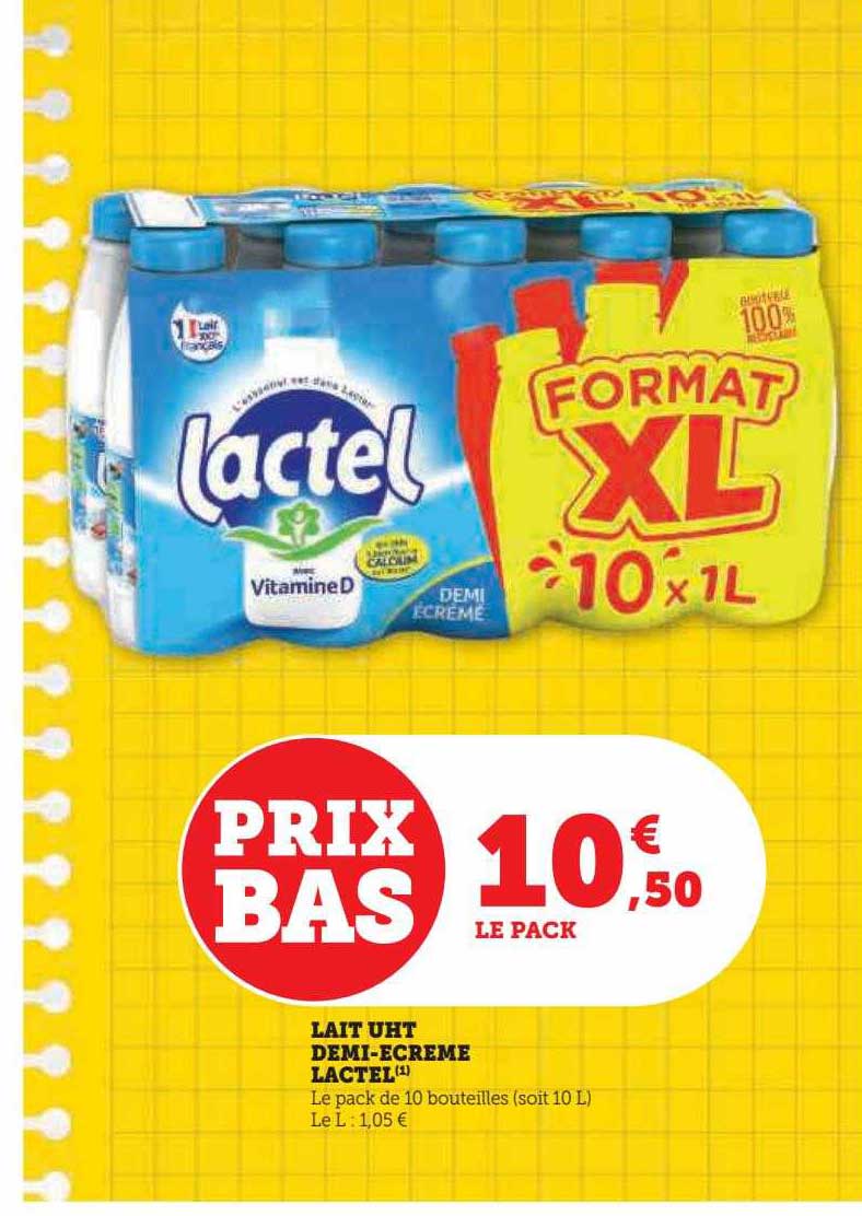 lait uht demi-écrémé lactel