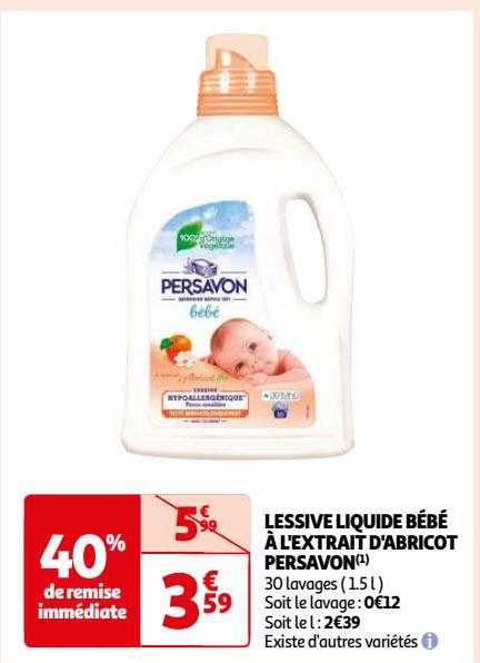 lessive liquide bébé à l'extrait d'abricot persavon