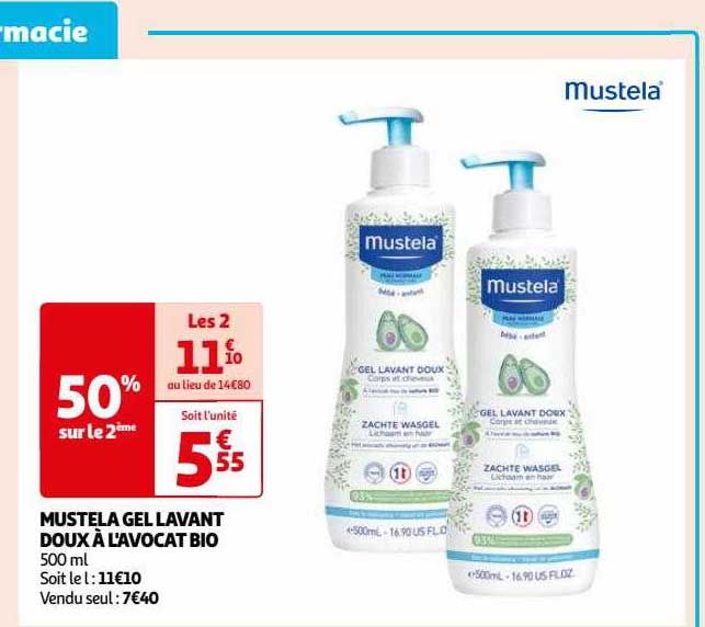 mustela gel lavant doux à l'avocat bio