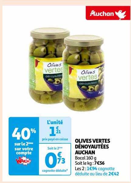 Olives Vertes Dénoyautées Auchan
