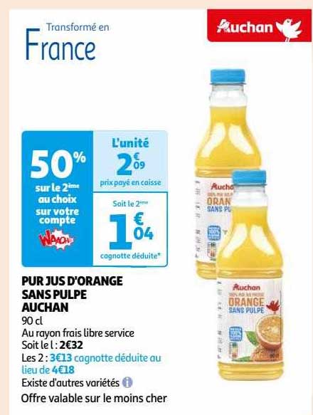 Pur Jus D'orange Sans Pulpe Auchan
