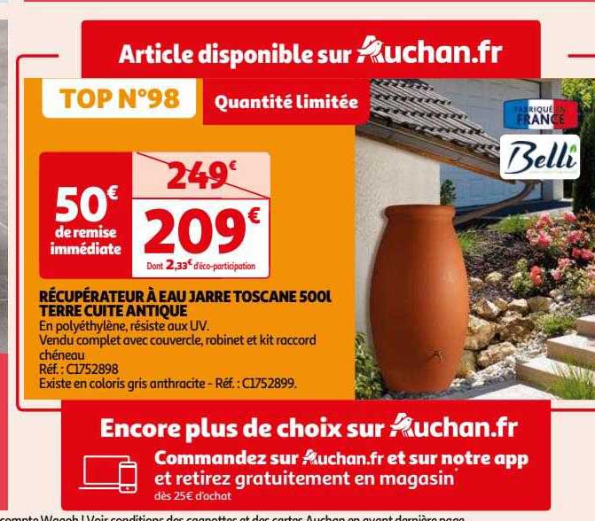 récupérateur à eau jarre toscane 500l terre cuite antique