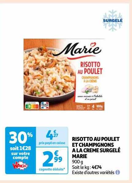 Risotto Au Poulet Et Champignons à La Crème Surgelé Marie