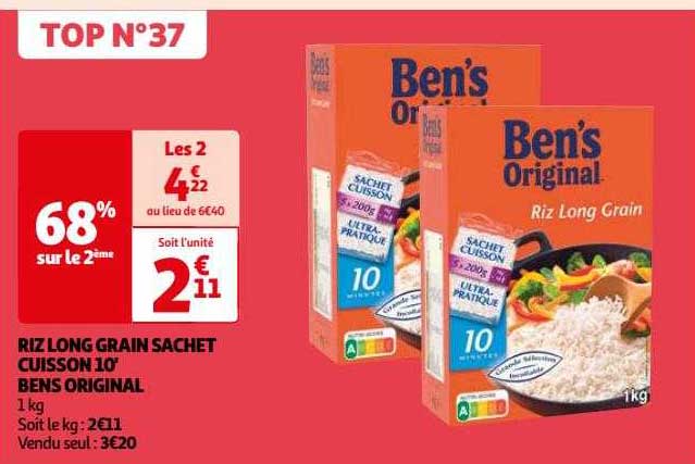 Riz Long Grain Sachet Cuisson 10' Ben's Original