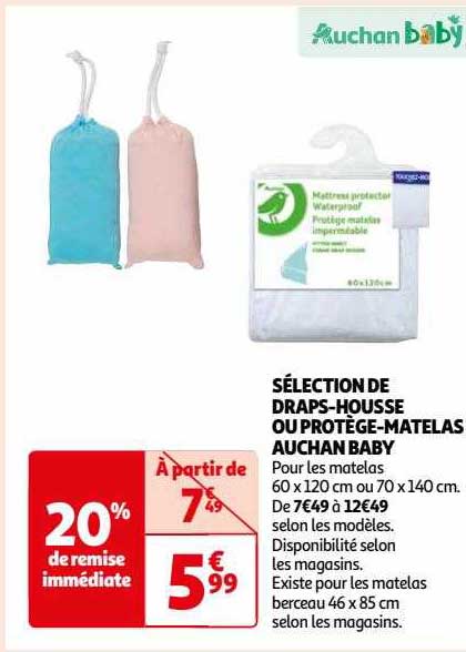 sélection de draps-housse ou protège-matelas auchan baby