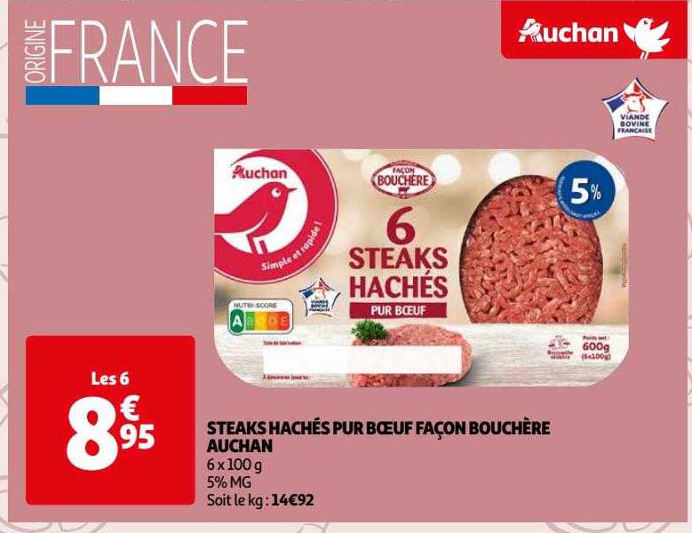 steaks hachés pur bœuf façon bouchère auchan