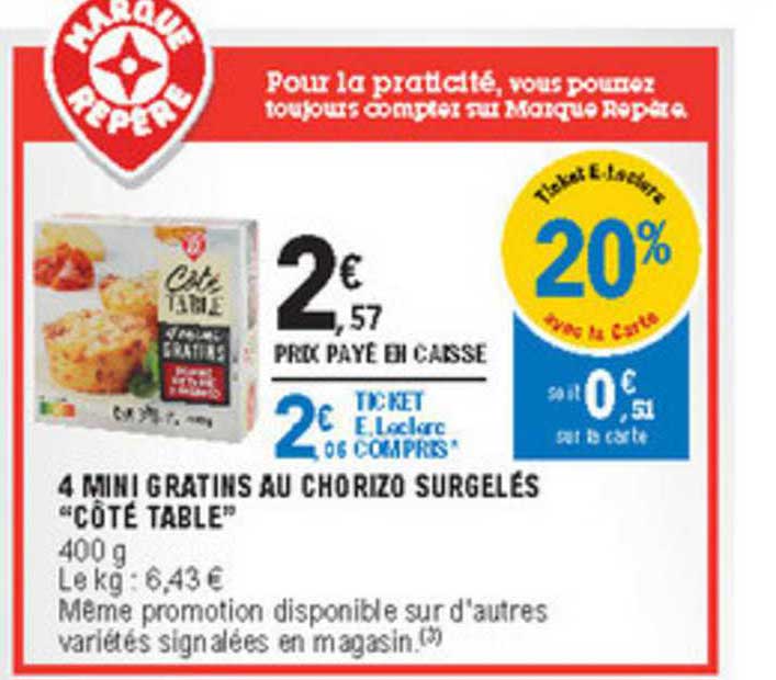 4 mini gratins au chorizo surgelés "côté table"