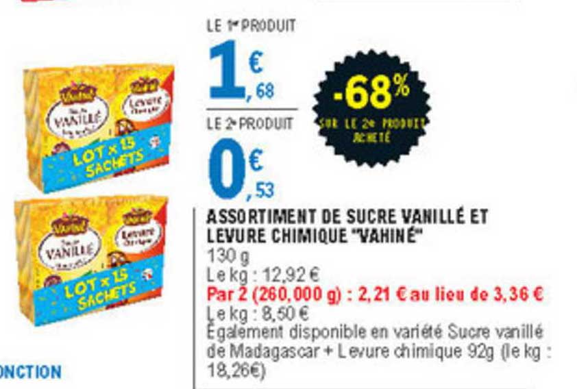 assortiment de sucre vanillé et levure chimique "vahiné" -68% sur le 2è produit acheté