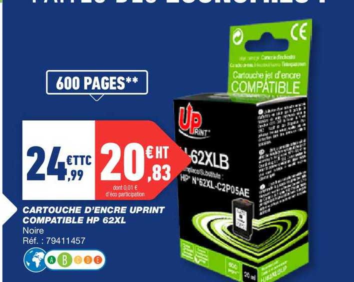 cartouche d'encre uprint comptatible hp 62xl