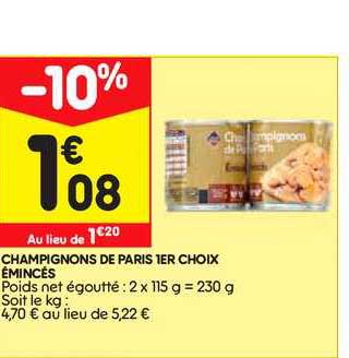 Champignons De Paris 1er Choix émincés