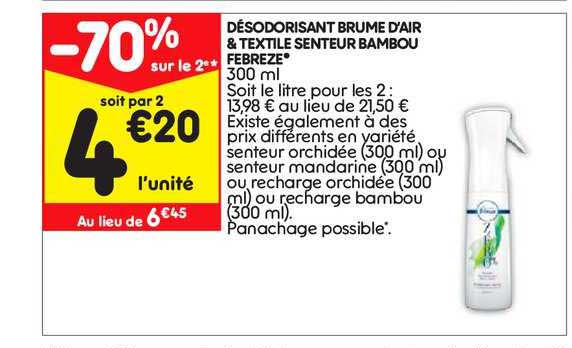 désodorisant brume d'air & textile senteur bambou febreze