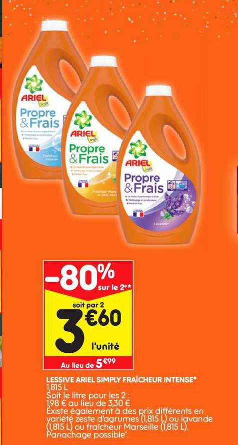 lessive ariel simply fraîcheur intense -80% sur le 2e