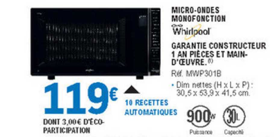 micro ondes monofonction whirlpool