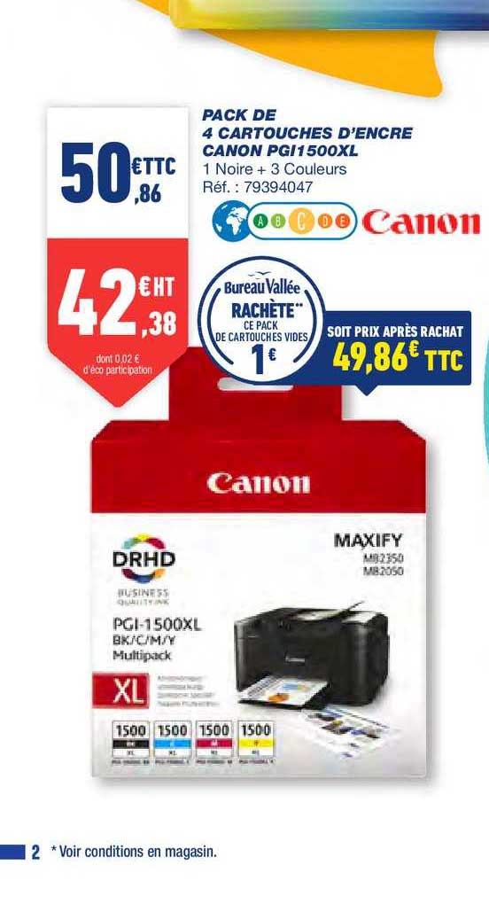 pack de 4 cartouches d'encre canon pgi1500xl