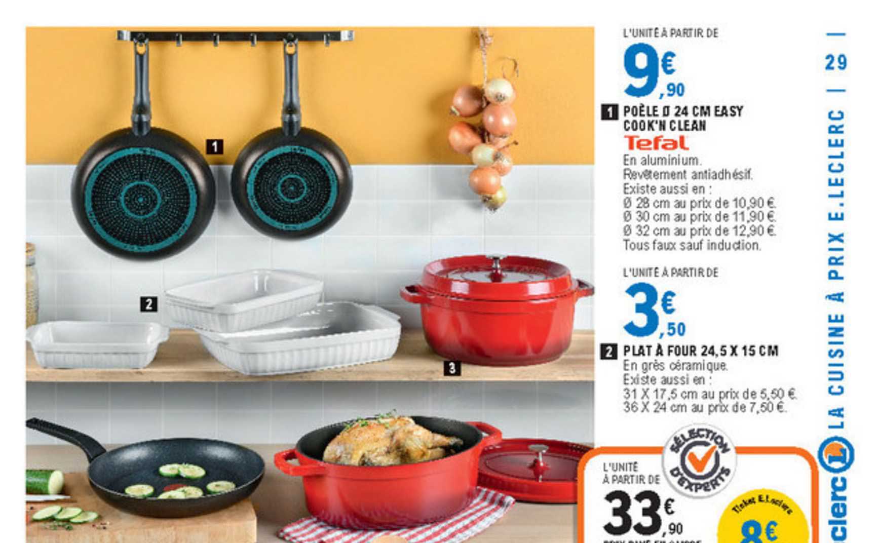 poêle 24 cm easy cook'n clean tefal plat à four 24.5 x 15 cm