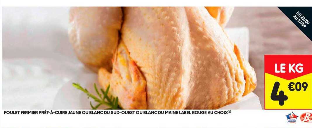 poulet fermier prêt à cuire jaune ou blanc du sud ouest ou blanc du maine label rouge au choix
