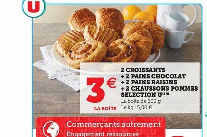2 Croissants + 2 Pains Chocolat + 2 Pains Raisins + 2 Chaussons Pommes Sélection U