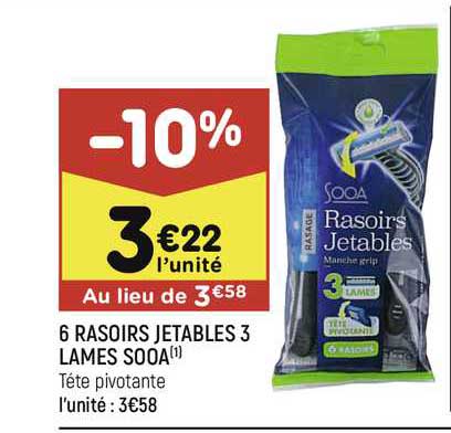 6 rasoirs jetables 3 lames sooa