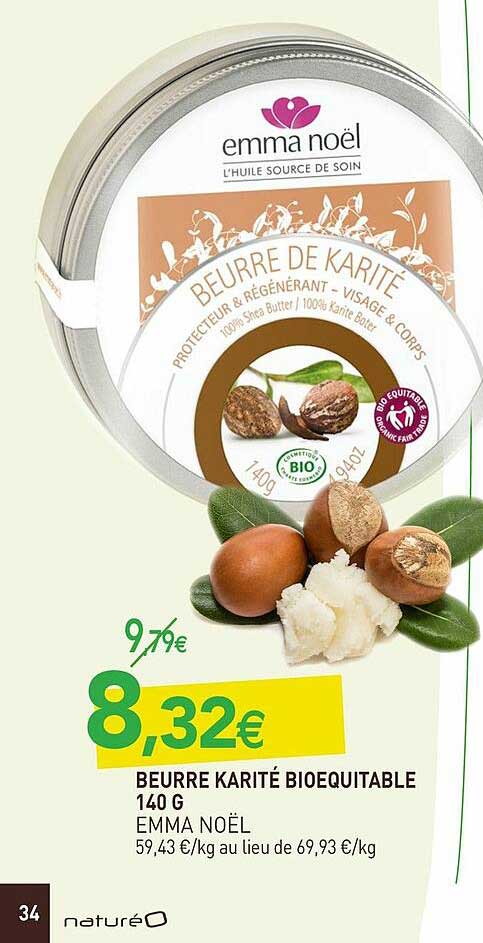 beurre karité bioéquitable 140 g emma noël