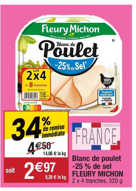 blanc de poulet -25% de sel fleury michon